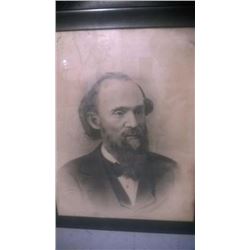 Large Civil War Era Portrait Of A Bearded Man of Charcoal