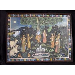 Indonesian Lord Krishna & Lady Radha Painting (Batik) 44", 15-lbs