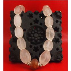 Authentic Natural Tibetan Tribal Necklace One of a Kind (Silver Set with Rose Quartz) 21", 247grams