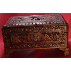 Ancient 19th Century Chinese YU TING Carved Burl Wood Chest "Good Luck Chest" 15x8"