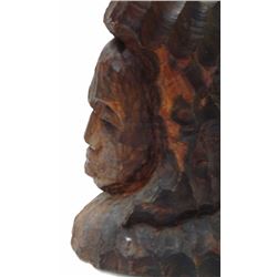Ancient African Tribal Heavy Petrified Wood Head Carved Statue 9.00", 7-lbs