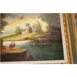 Antique Signed German Oil Painting w. Gilt Frame 32x32" inches