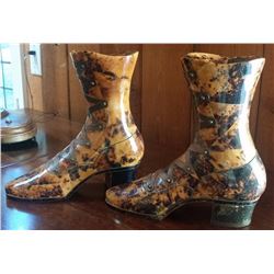 Antique Early Tortoise Shell Veneer Boot Sculptures 5-lbs