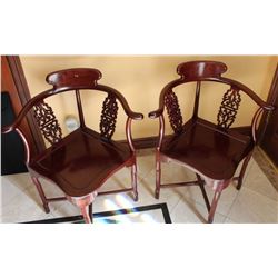 Lacquered Rosewood Chinese Horseshoe Corner Chairs 32x27" Ea