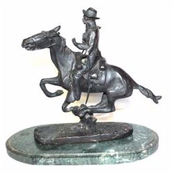 Authentic Antique Signed F.Remington Bronze on Marble "Trooper in the Plains"