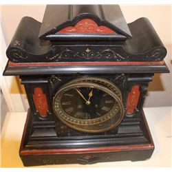 Antique French Solid Slate Mantle Clock 22x17", 50-lbs