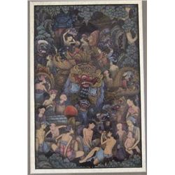 Old Indonesian Color Work in Gilt Frame 17x14"