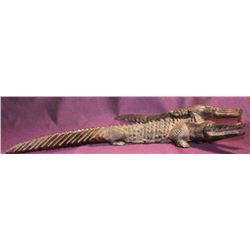 African Alligator w/ 2 Carving Black Iron Wood 24"