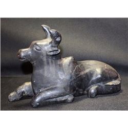 Ancient Black Lacquered Stone Cow Figure Harappa Indus Valley 7-lbs
