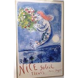 Signed c1962 Marc Chagall Original Color Lithograph Poster 38x24"