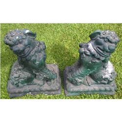 Pair of Chinese Foo Lions Signed by Artist "Jaru" 17x12"