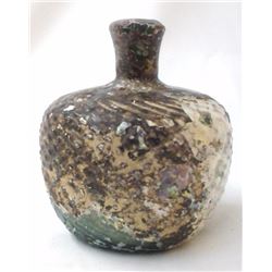 Ancient Bactrian Glass Bottle w/ Black Patina & Pearlescense