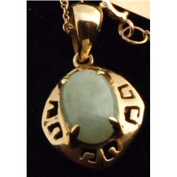 Estate 14K Gold Green Jade Pendant