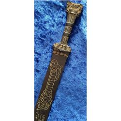 Ancient Bronze Chinese Dagger w. Dragon Motiff 17.00", 3.50-lbs