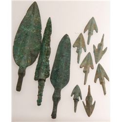 Ancient Bronze Spearheads & Arrows Artifacts 5-2" range
