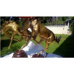 Stunning Pair of Vintage Brass Horse Scultpures on Wood Base 15" Ea