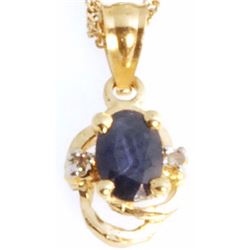 Estate 14K Gold Blue Sapphire & Diamond Pendant