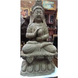 Ancient Chinese Buddha Lava Stone Sculpture 31", 75-lbs