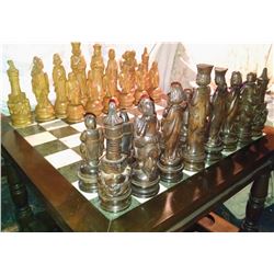 Antique c1900 Chinese Teak & Marble Chess Set: Imported from Hong Kong 75-lbs