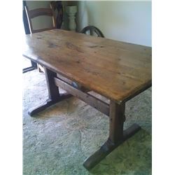 Antique c1900 Farmhouse Trestle Table 60"