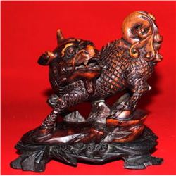 Ancient Chinese Jade Sculpture on Stand (Foo Dog), 5 