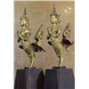 Image 1 : Ancient Gilted Bronze Kinnari Statue Gods on Stands 16", 12-lbs