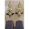 Image 2 : Ancient Gilted Bronze Kinnari Statue Gods on Stands 16", 12-lbs