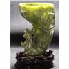 Image 1 : Ancient Solid Spinach Jade Sculpture of Bird Vase w/ Stand 6x4"