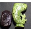 Image 5 : Ancient Solid Spinach Jade Sculpture of Bird Vase w/ Stand 6x4"