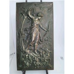 Antique Bronze Art Plaque Nude Female 17x9" Each