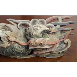 Ancient c1750 Chinese Poly-Chromed Wood Carvings : Lung Temple Protectors/Guards 24x9" each