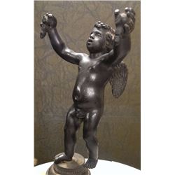 Antique 19th C French Bronze Cupid on Mount w. Gilt 10" inches, 8-lbs