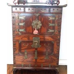 Celebrity Owned Korean Elmwood & Bronze Cabinet 52x38"