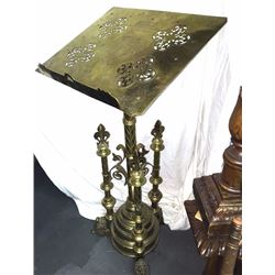 Antique c1889 Solid Brass Gothic Bible Pillar/Sermon Stand Dedication 50x25"