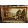 Image 3 : Antique c1923 Signed American Oil Painting Cows by the Stream Scene in Gilt Frame 60x42" inches, 25-