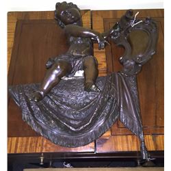 Antique Late 18th Century Bronze Cherub Angel Aged with Patina 18", 12-lbs
