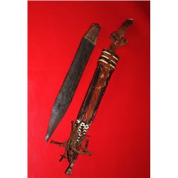 Old African Tribal Knife Dagger w. Leather & Scabbard Sheath 13.00"