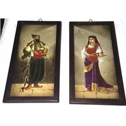 Antique Rare Indo-Persian  Framed Paintings Pair (Male & Female) 15x8" Ea, 3-lbs