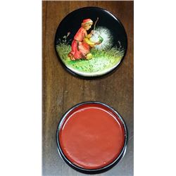 Antique Russian Trinket Box 2.50" Glazed Enamel Painting