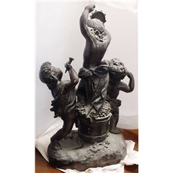 Antique Signed c1934 Large French Cherub Angels in Bronze by Living 24x16", 30-lbs