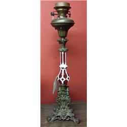 Rare c1850 Victorian Solar Lamp on Bronze w. Crystal Shader 42" inches, 14-lbs