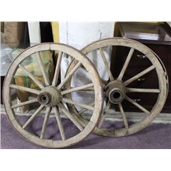 2-Old Pair of American Wood Wagon Cart Wheel 33x2"