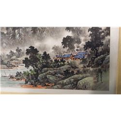 Antique c1800 Korean Ink & Color w. Doc on Silk Paper Scroll Signed w. Seal Mark