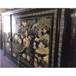 Antique Elaborate & xLG Korean Black Lacquered Chest w. Pearl In-Lay