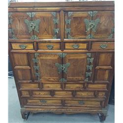 Antique Korean Elmwood Wedding Cabinet with "Butterfly" Hardware 40x18"