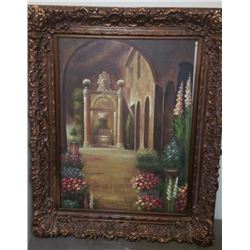 Extra Large Oil on Canvas Painting w. Original Elaborate Frame 63x51"