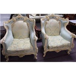 Fine French Provencial Bergere Vintage Reprod. Wooden Chair w. Table Set (3-pcs)