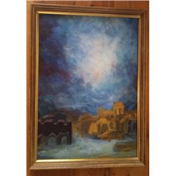 Vintage c1975 Rakia of Jerusalem Painting w. Docs 27"