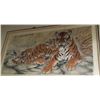 Image 1 : Old Korean Ink & Color on Silk Paper Scroll Signed w. Seal Mark 55x30" (Group of Resting Tigers)