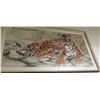 Image 2 : Old Korean Ink & Color on Silk Paper Scroll Signed w. Seal Mark 55x30" (Group of Resting Tigers)